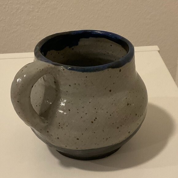 Art By Lilac Other - HANDMADE Speckled Whit and Blue Ceramic Mug, White and Blue, 3.5" H, Handcrafted